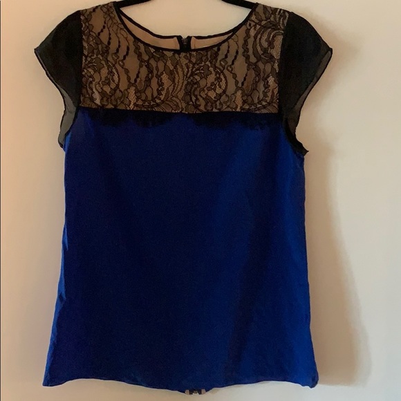 Leifsdottir Anthropologie blue blouse w/lace - Picture 1 of 8